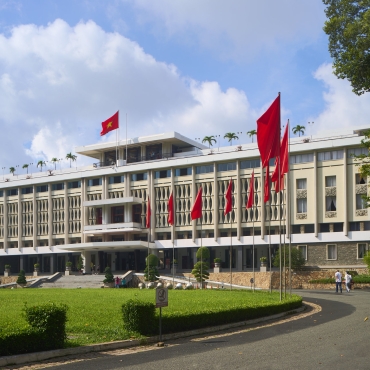 a side view of Independ Palace in Vietnam